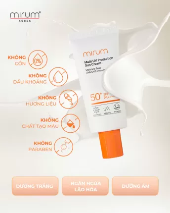 Kem chống nắng nâng tông, dưỡng trắng, ngừa lão hóa và bảo vệ da toàn diện – Mirum Multi UV Protection Sun Cream SPF 50+/PA+++ 50ml
